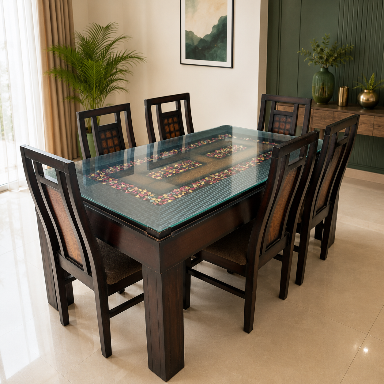 6-Seater Wooden Dining Table Set