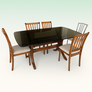 6-Seater Dining Table with Tinted Glass Top and Chairs