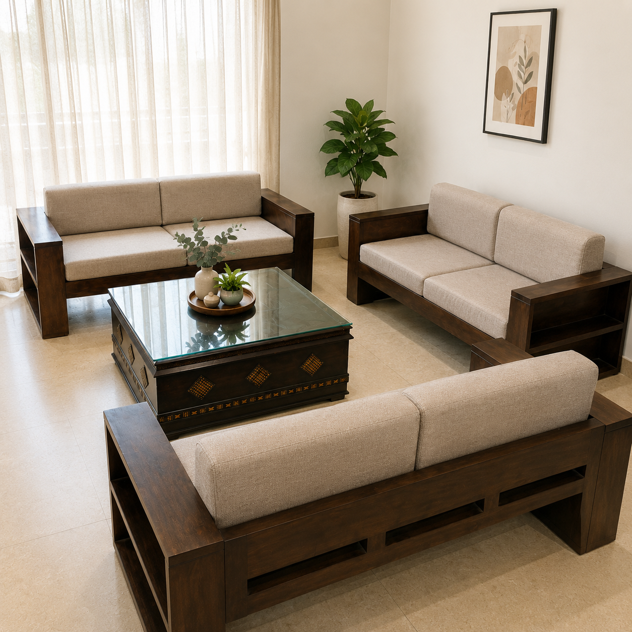 Fabindia Pure Mango Wood Sofa Set (2+2+2)