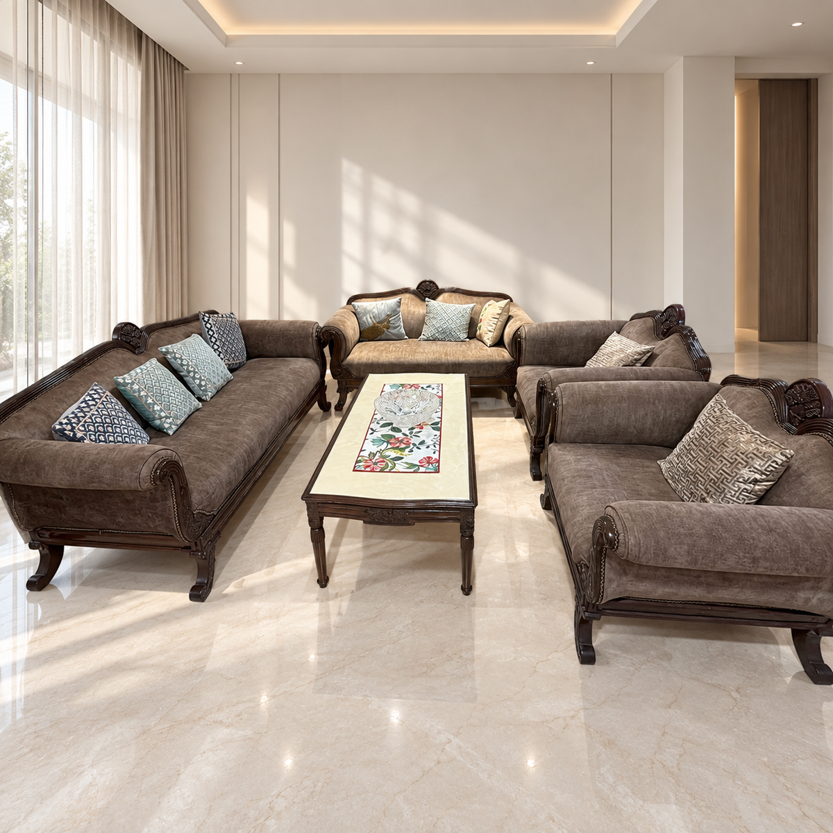 7-Seater Sofa Set with Marble Top Centre Table - Giveasy hero image