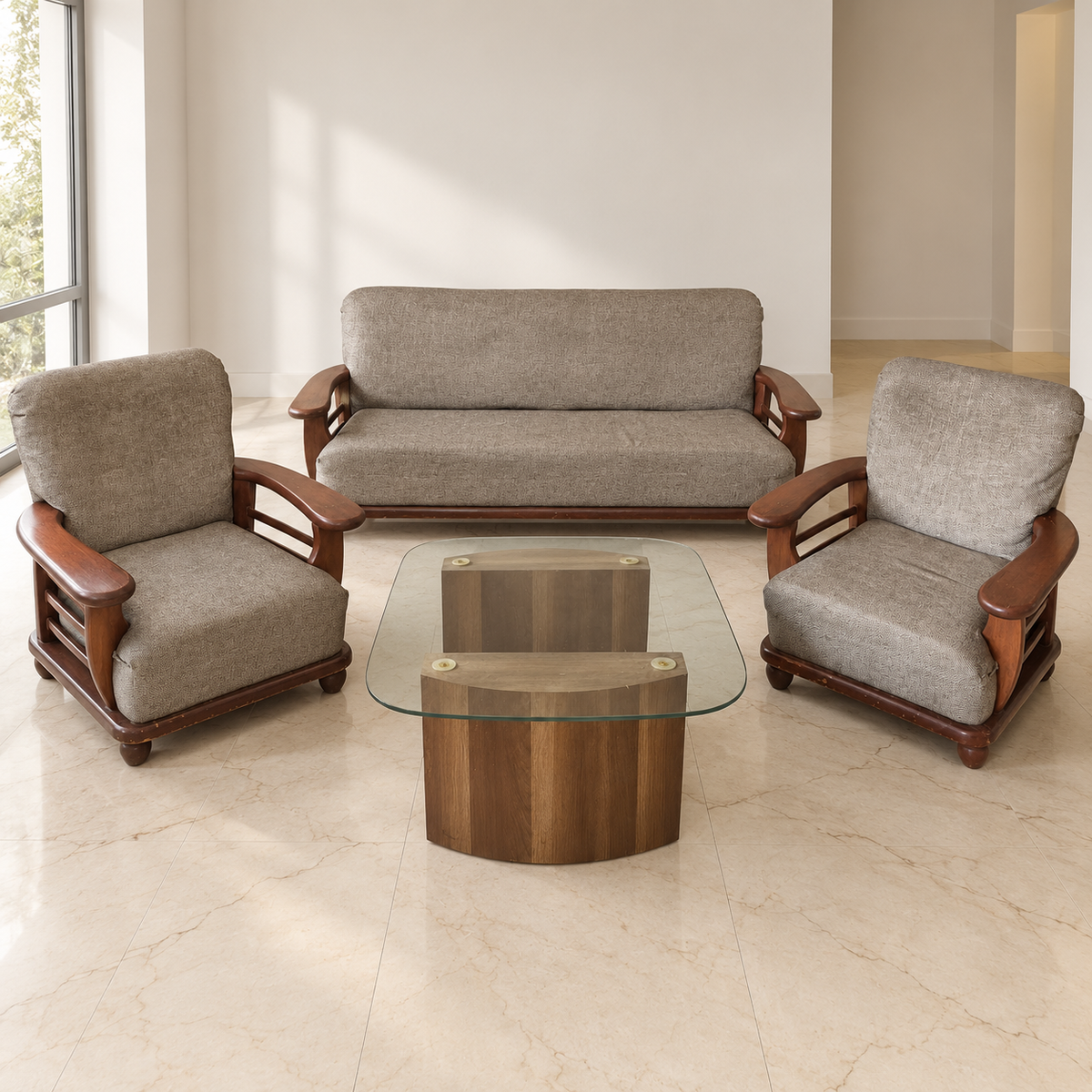 Fabric Sofa Set 3+1+1 with Centre Table & Stools - Giveasy hero image