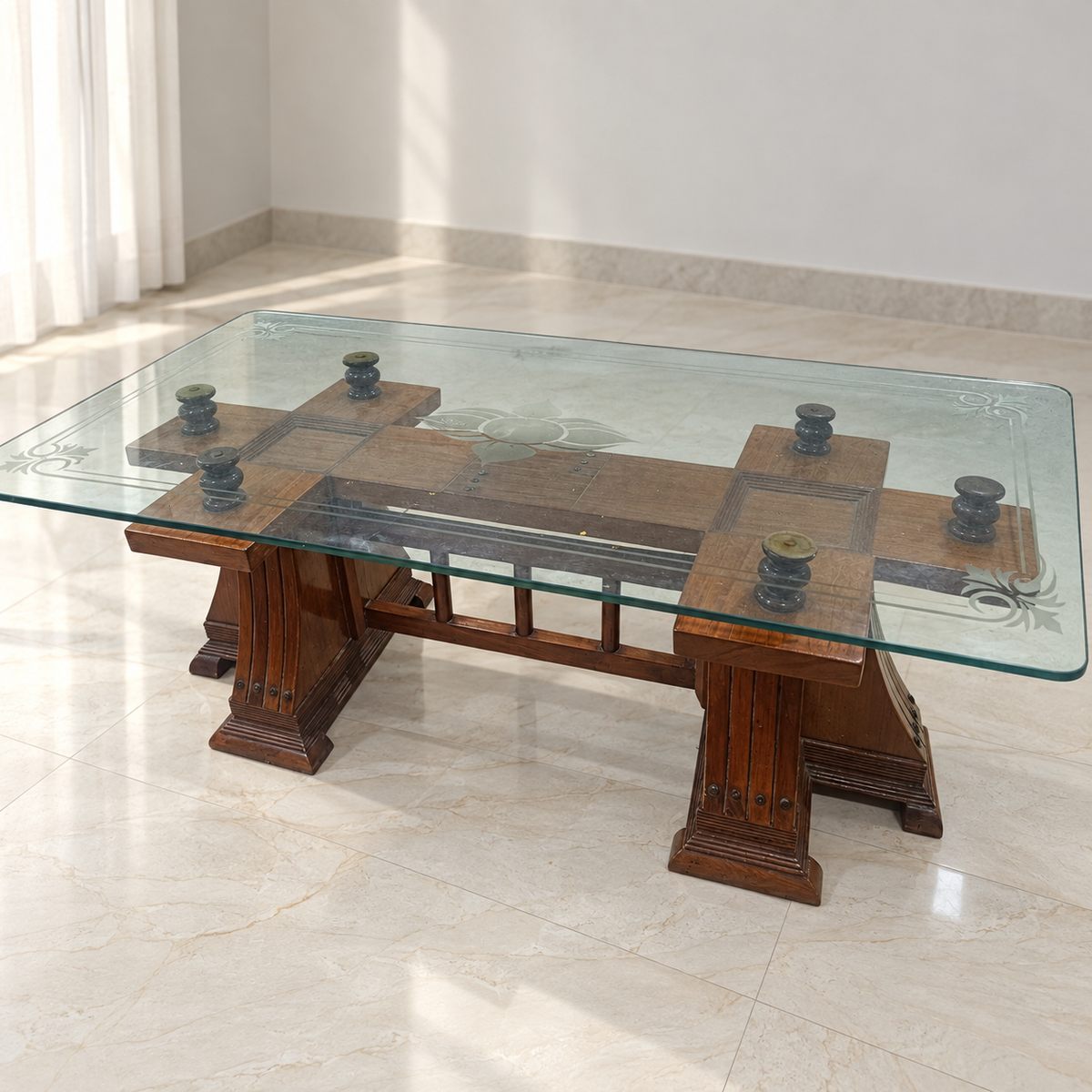 Wooden glass-top centre table hero