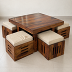 Sheesham coffee table and four stools hero
