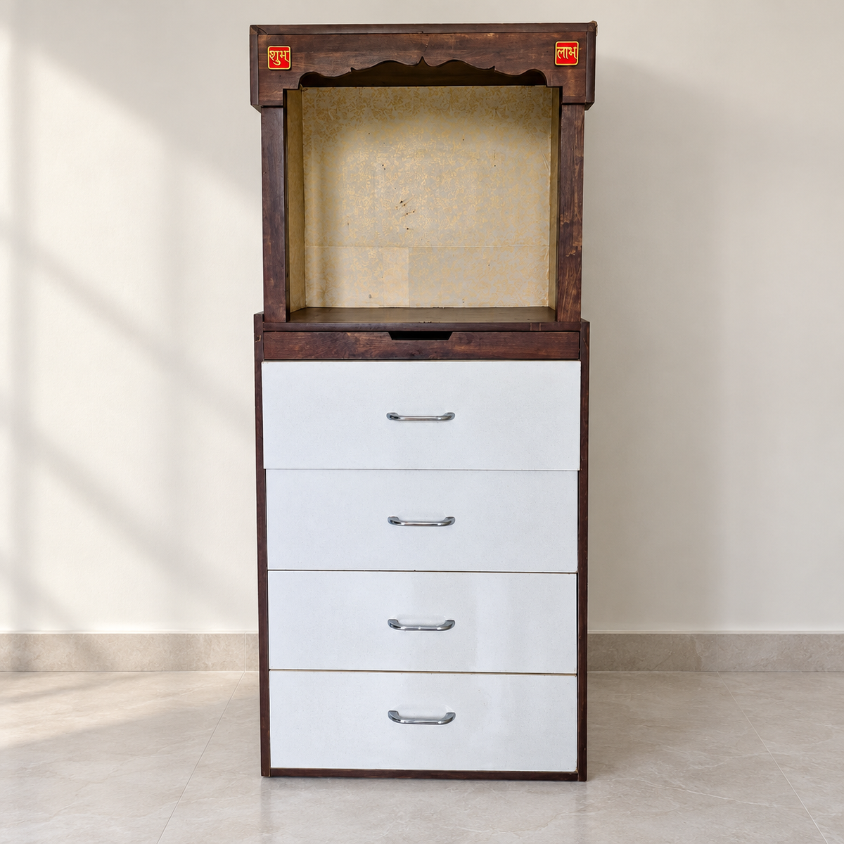 Wooden Cabinet with Mandir and 4 Drawers — Giveasy photo-based hero