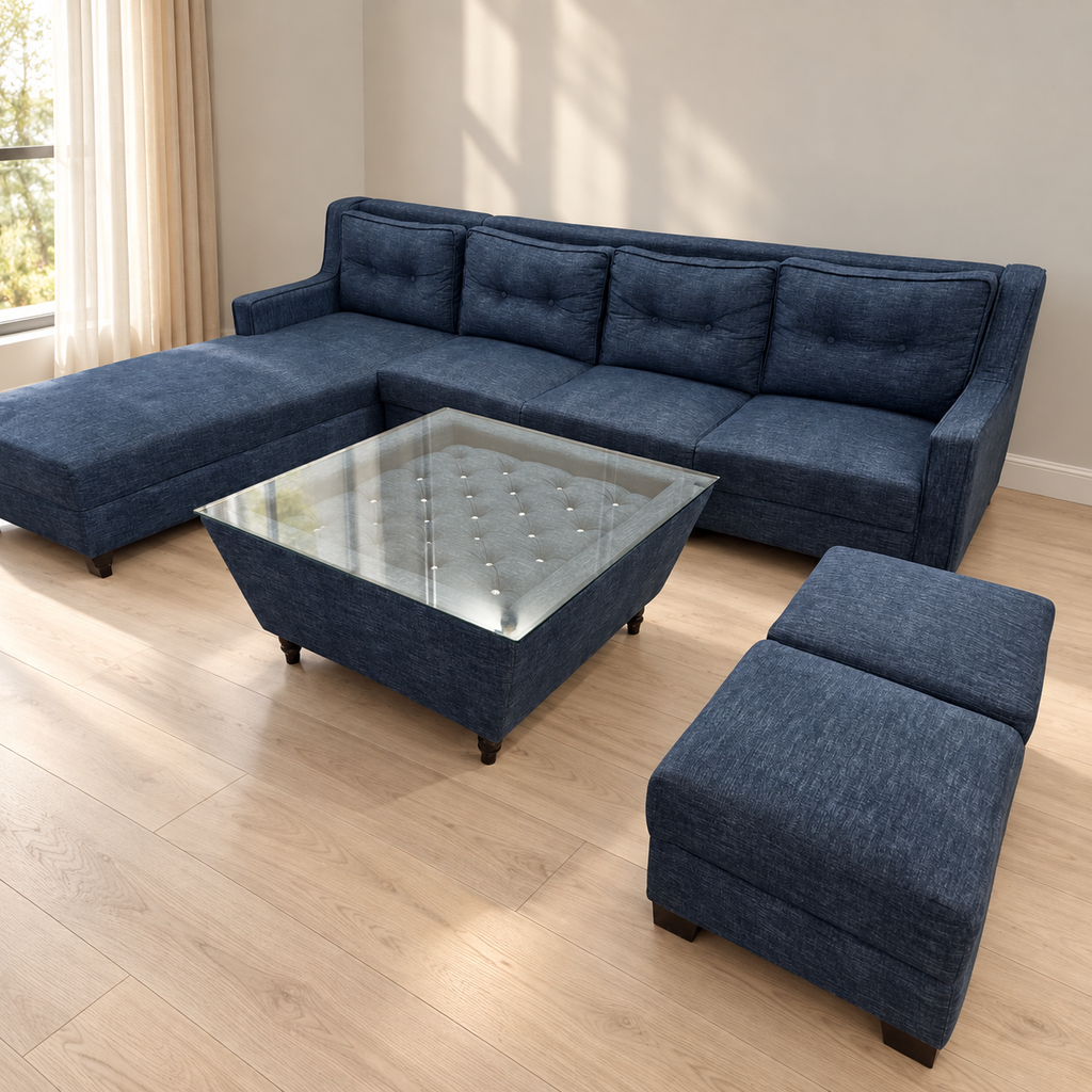 7 Seater L-Shaped Sofa with Centre Table and 2 Ottomans — Giveasy photo-based hero