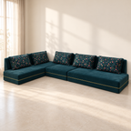 Home Centre 5-Seater Velvet Floor Sofa in a neutral room