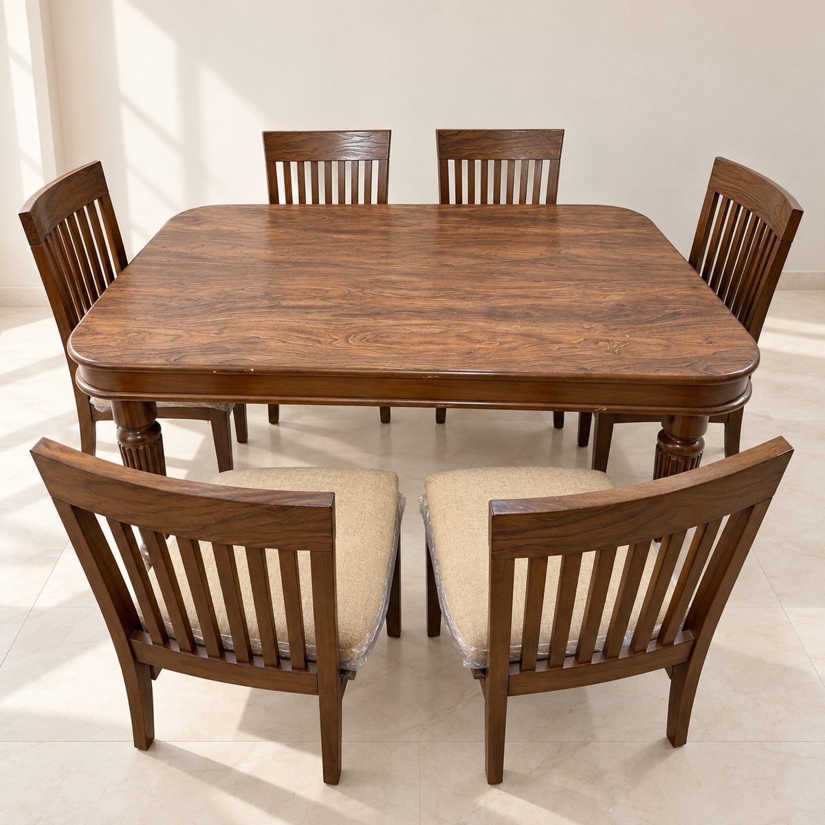 6-Seater Wooden Dining Table Set in a neutral room