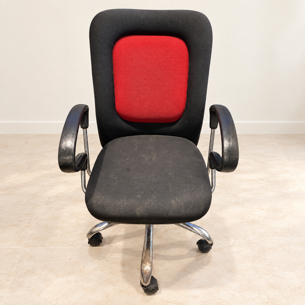 Office Chair with Mesh Lumbar Back (Black and Red) in a neutral room