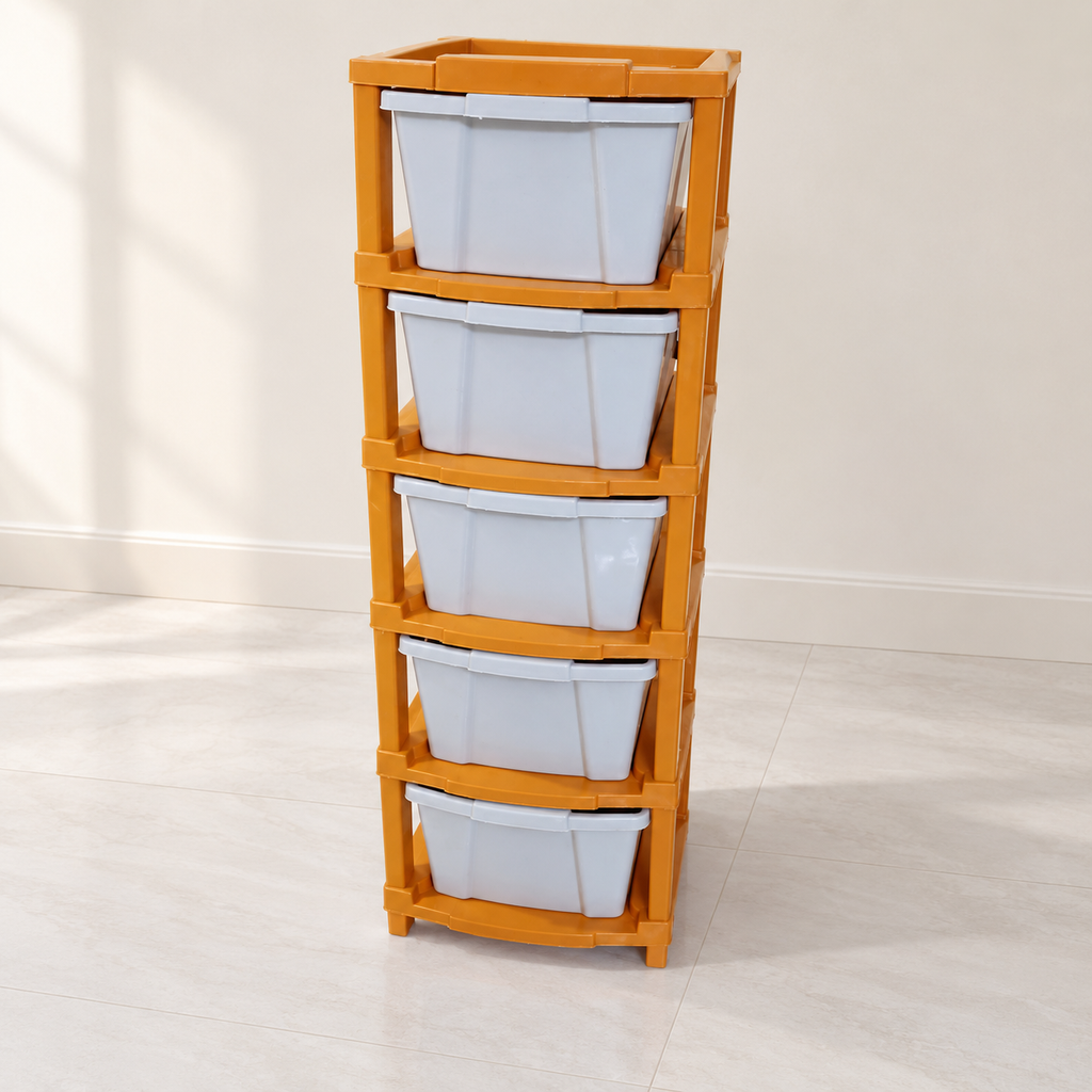 5-Drawer Plastic Storage Rack in a neutral room