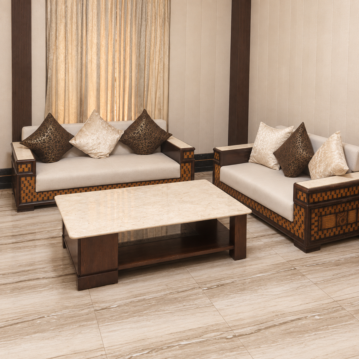 Giveasy hero — Wooden Frame Sofa Set with Centre Table (Seller-Reported 10 Seats)