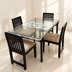 Glass Top Dining Table with 4 Sheesham Chairs in a neutral room
