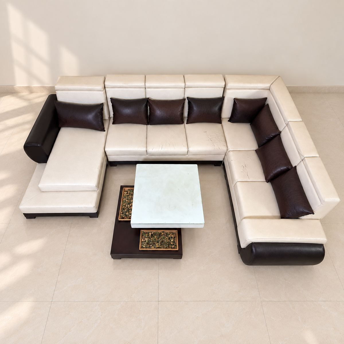 Giveasy hero: 7-Seater U-Shaped Leatherette Sofa with Centre Table — original visible condition preserved