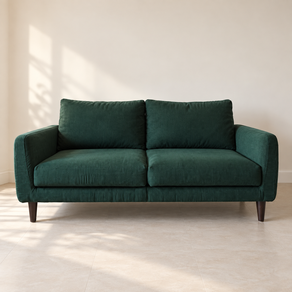 2-Seater Sofa in Green Corduroy (IKEA Frame) in a neutral room