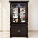 Solid Wood Crockery Unit with Glass Doors in a neutral room