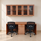 Giveasy hero — Twin Work Desk Set with 5-Door Glass Wall Cabinet and 2 Mesh Chairs