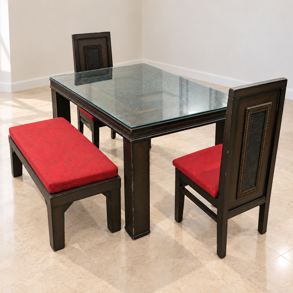 Giveasy hero — Wooden Glass Top Dining Table with 2 Chairs and 2-Seater Bench