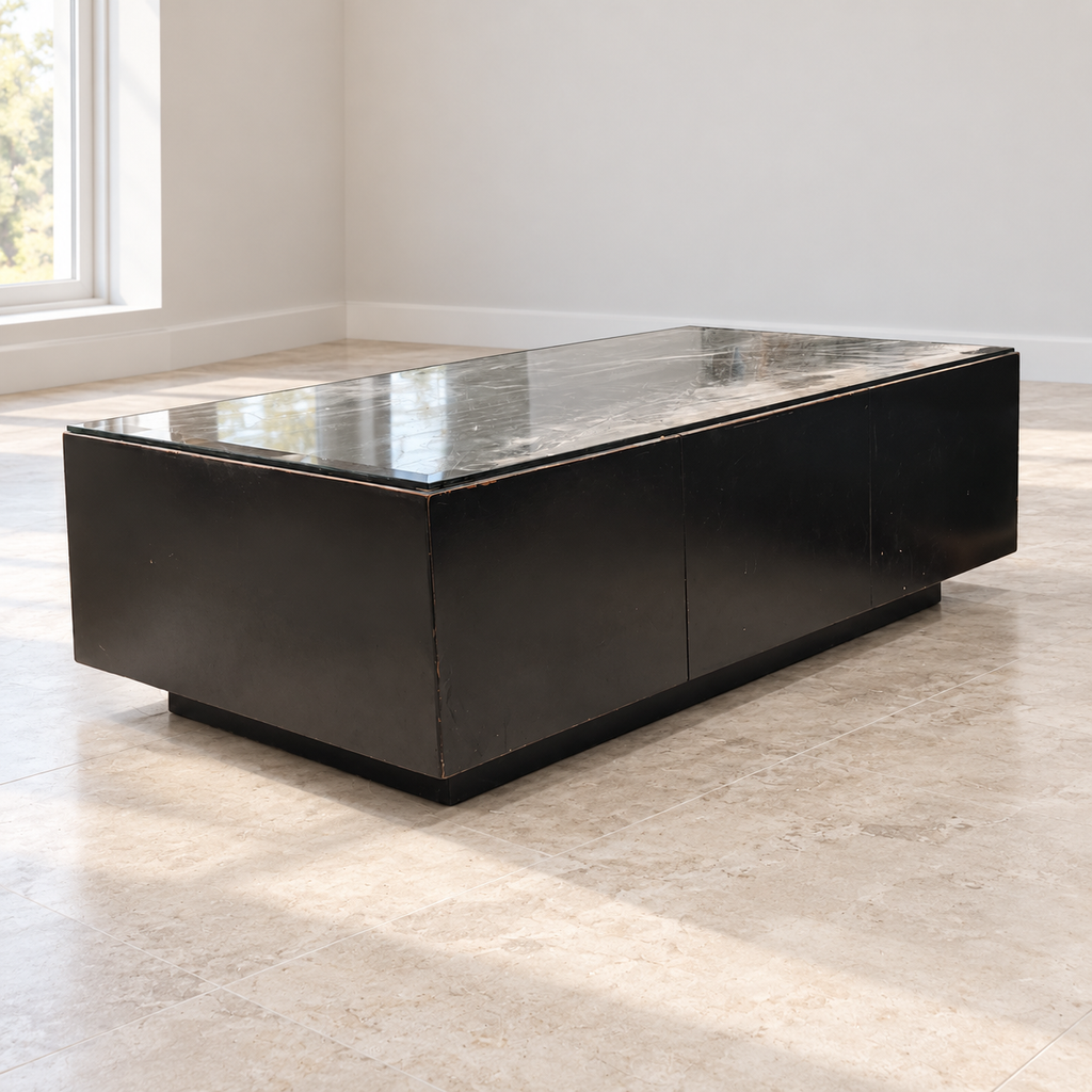 Giveasy hero — Black Wooden Centre Table with Glass Top