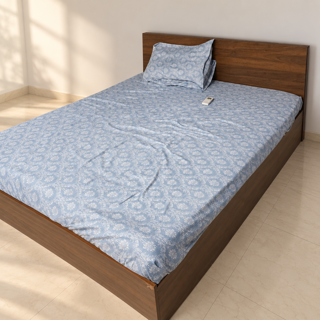 Wakefit Queen Size Bed with Storage in a neutral room