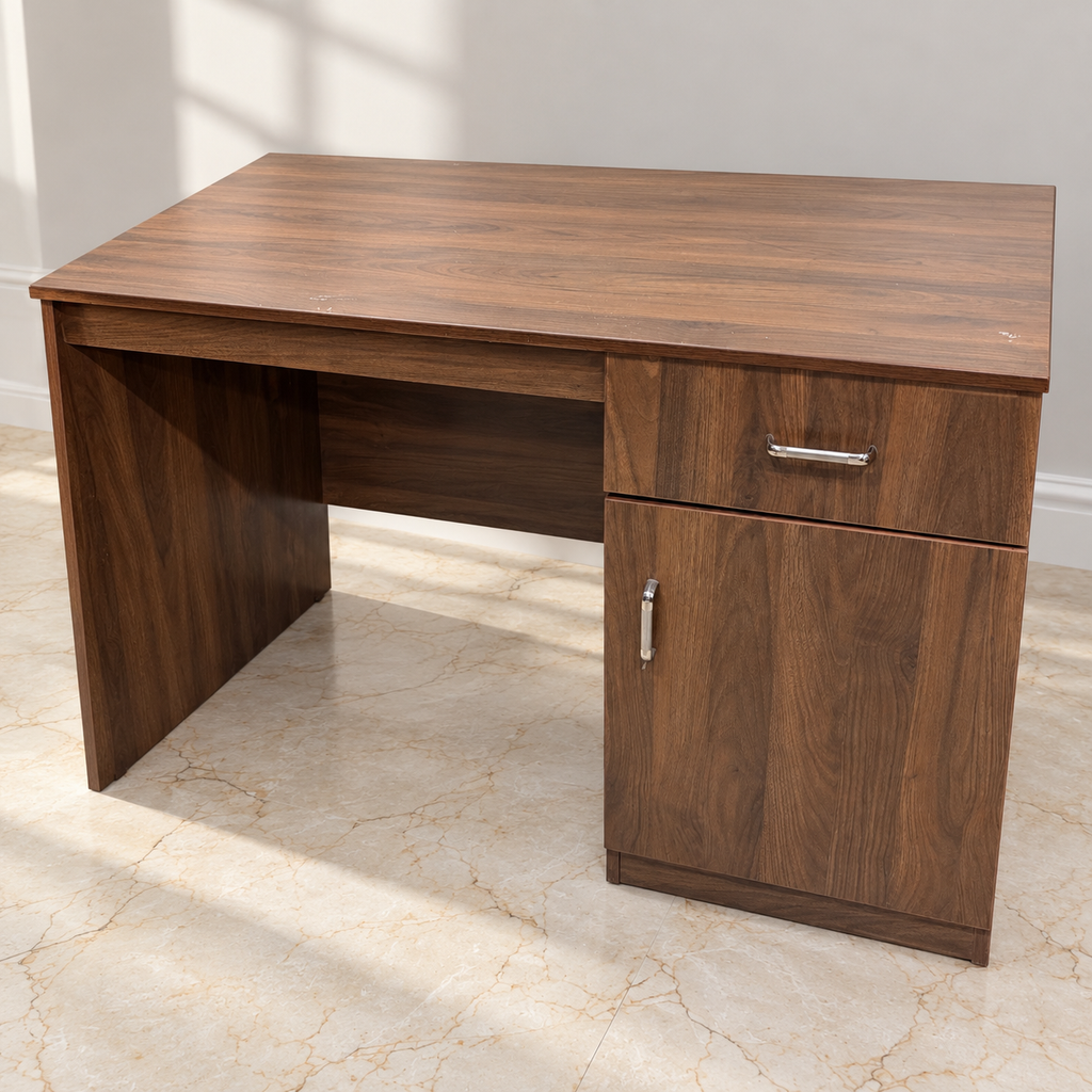Wood-Finish Study Desk with Drawer and Cabinet - giveasy hero
