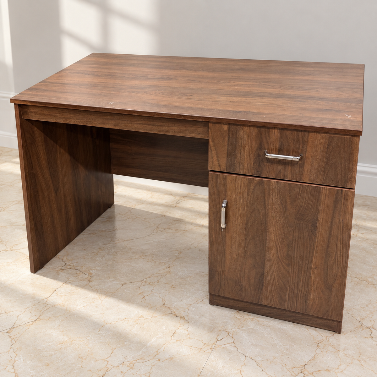 Wood-Finish Study Desk with Drawer and Cabinet - giveasy hero