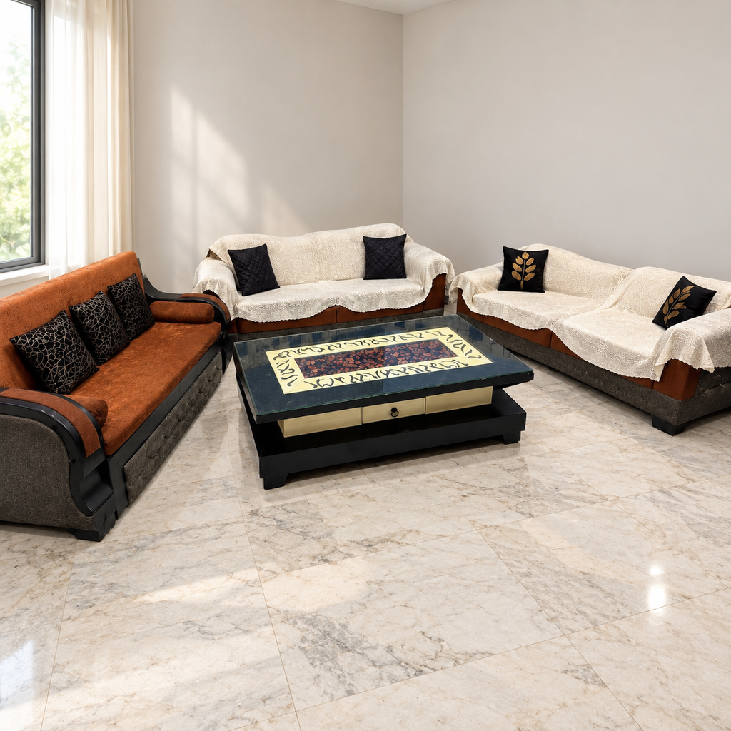 Sofa Cum Bed Set with 2 Settees and Centre Table, Wooden Frame - giveasy hero