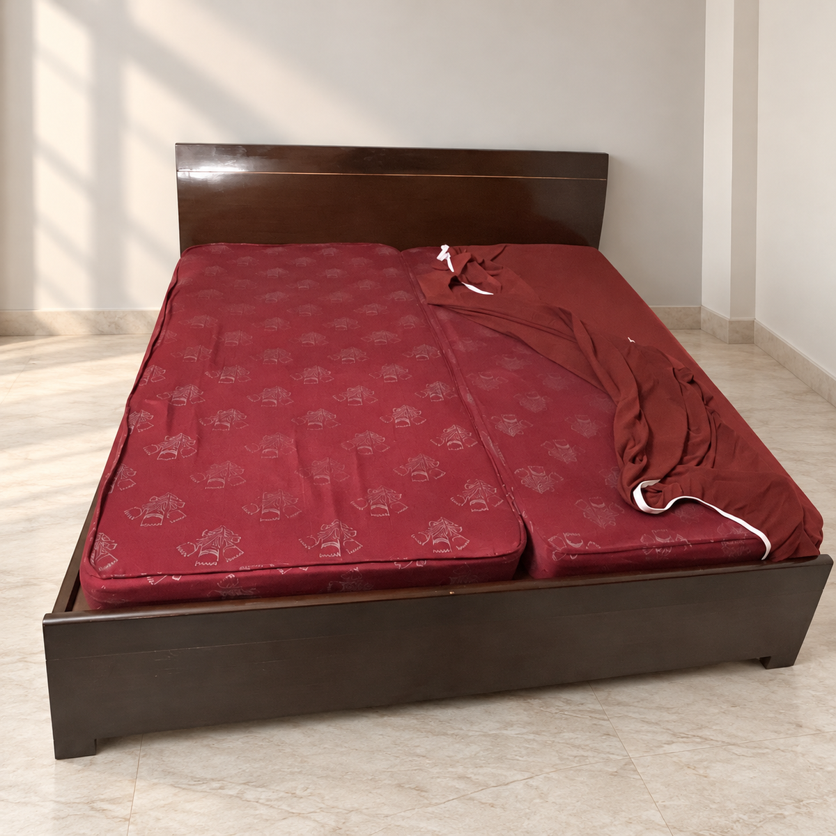 Double Bed, Dark Laminate Finish, Low-Profile Headboard - giveasy hero