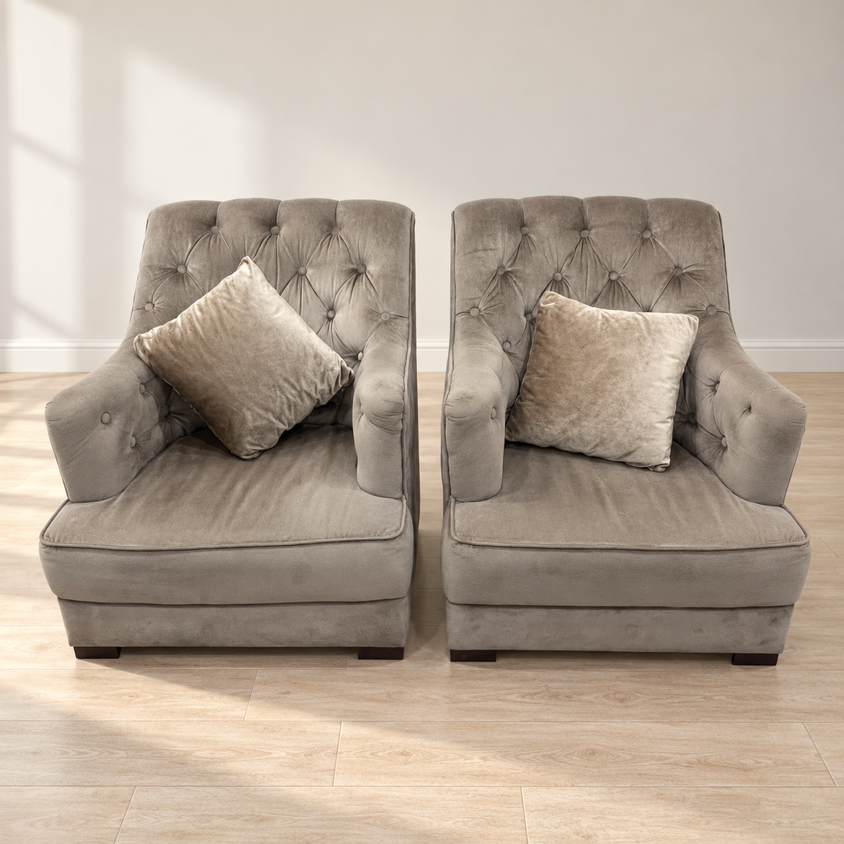 Pair of Grey Button-Tufted Armchairs - hero