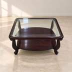 Square Glass-Top Wooden Coffee Table with Lower Shelf - hero