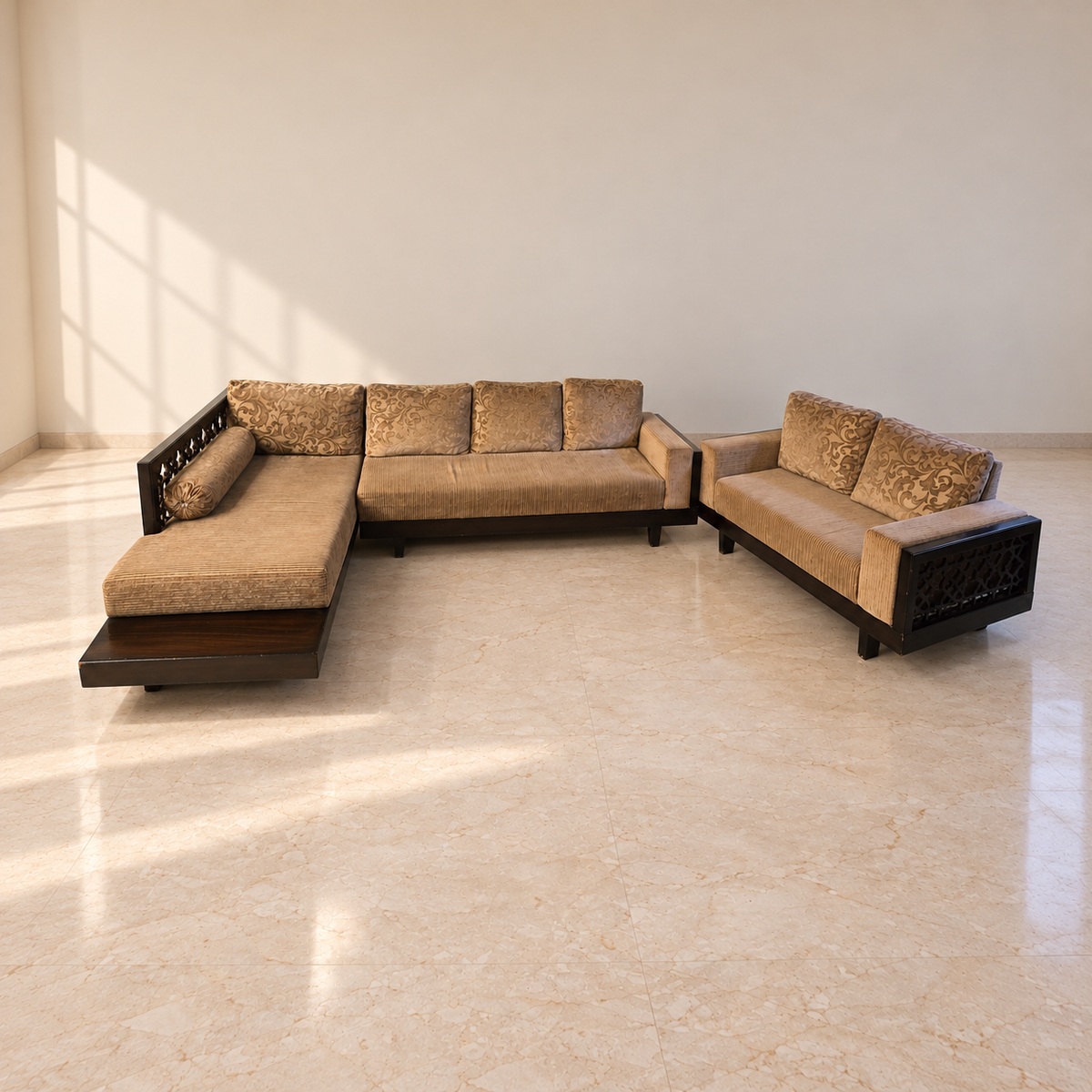 Beige Fabric Sofa Set with L-Shaped Section - hero