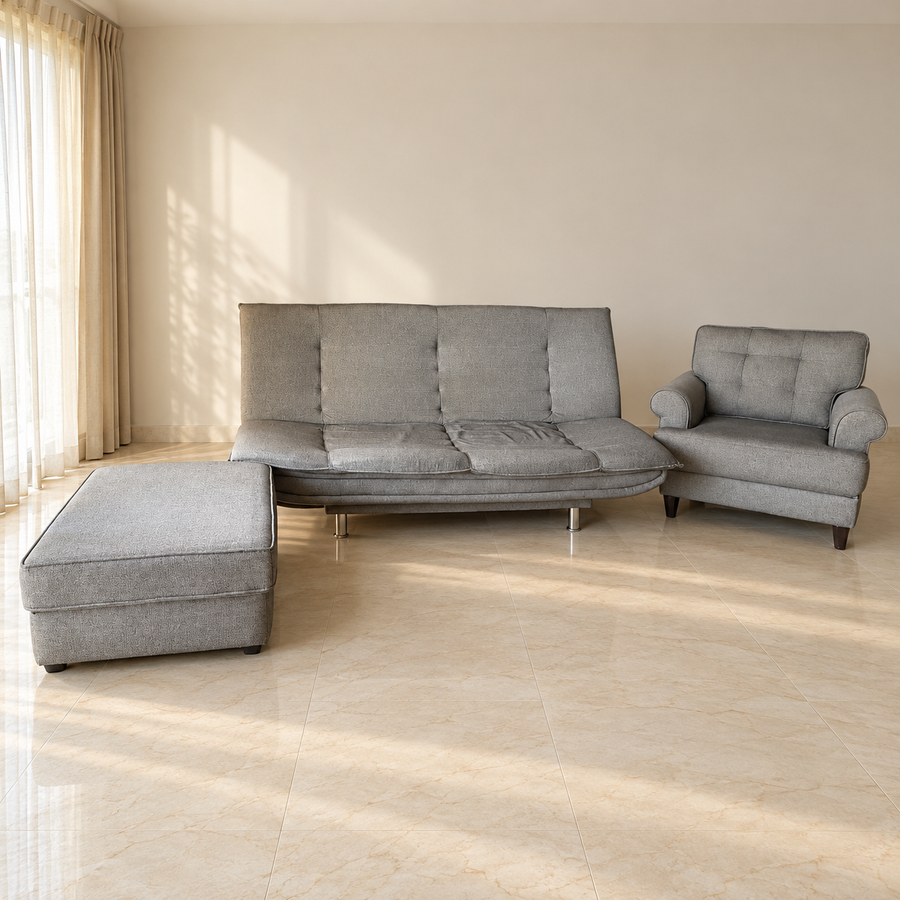 Wakefit Grey Sofa Bed Set with Armchair and Ottoman - hero