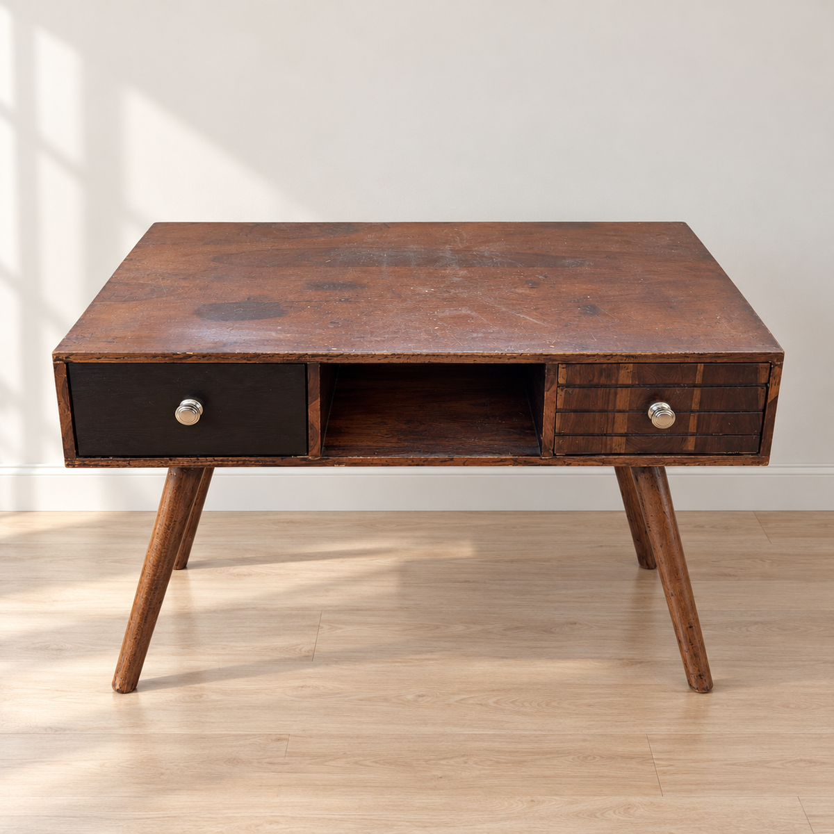 Wooden Two-Drawer Study Desk, Repair Needed - hero