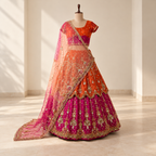 Orange and Magenta Embellished Bridal Lehenga Set - Lightly Used - Gurugram
