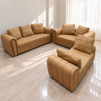 Beige 3+2+2 Sofa and Backless Couch Set - Regularly Used - Delhi