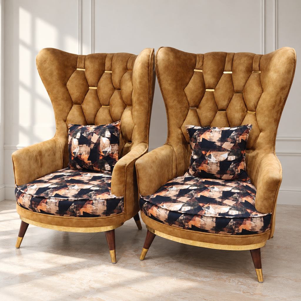 Pair of Mustard Wingback Accent Chairs - Lightly Used - Delhi