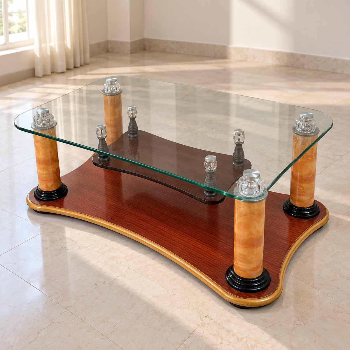 Glass-Top Centre Table with Wooden Base - Lightly Used - Delhi