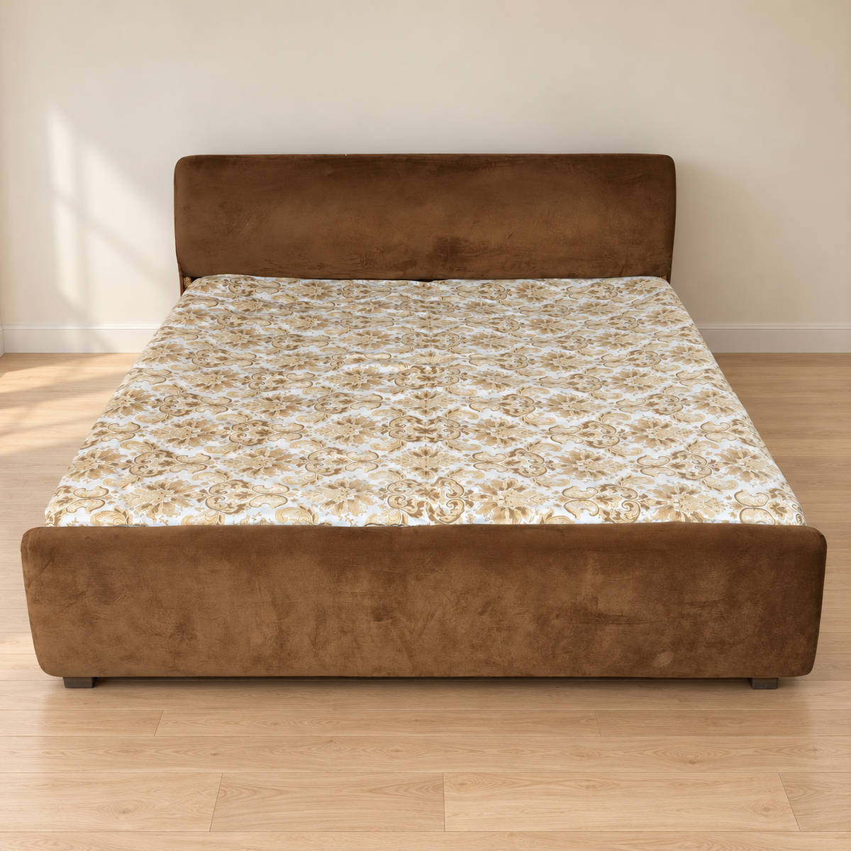 King Size Brown Upholstered Bed with Two Mattresses - Regularly Used in Delhi - hero
