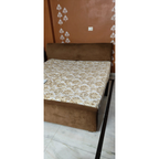 King Size Brown Upholstered Bed with Two Mattresses - used in Delhi - photo 1
