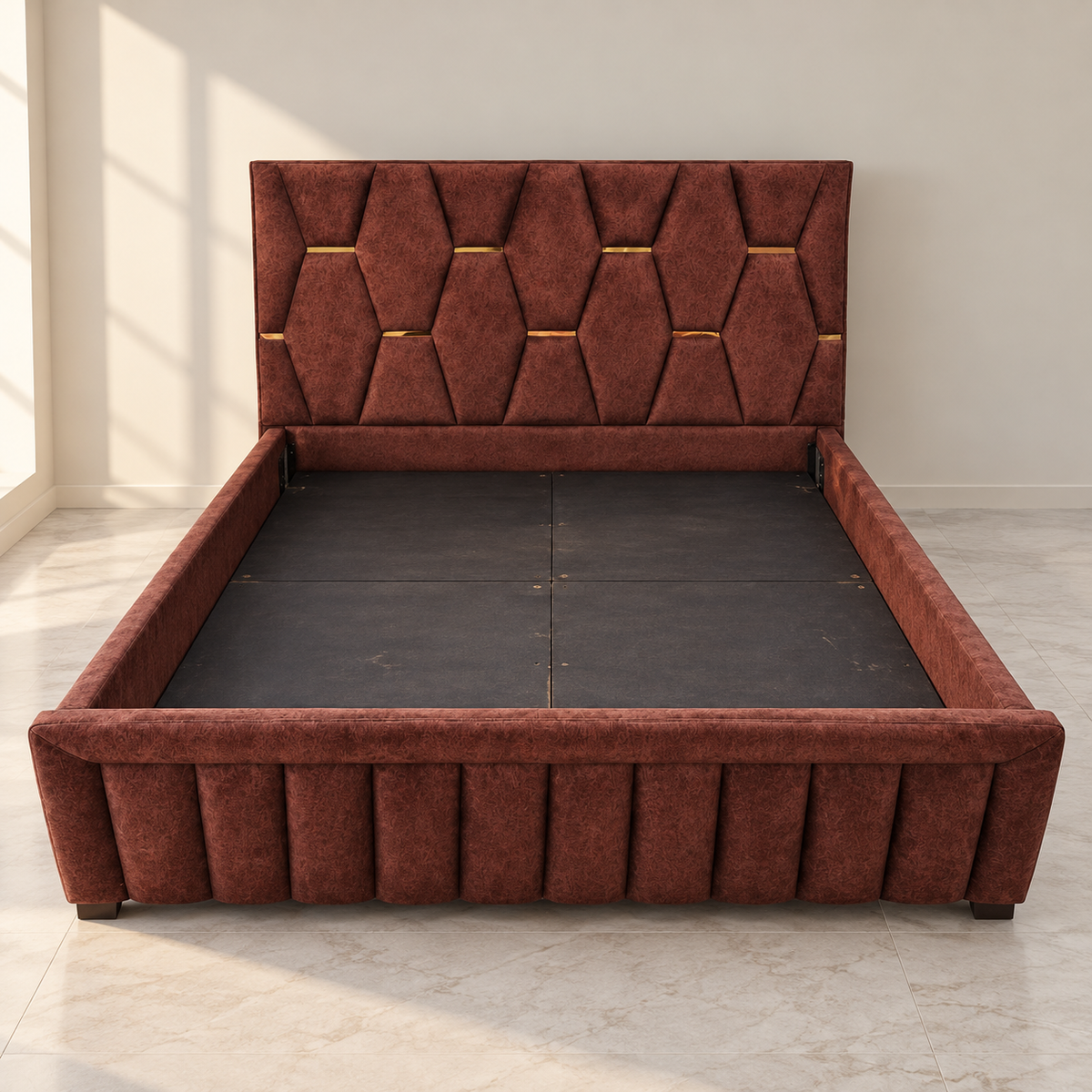Brown Upholstered King Size Bed Frame - used item in Gurugram