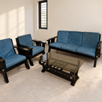 Solid Wooden 3+1+1 Sofa Set with Glass Coffee Table - used item in Delhi