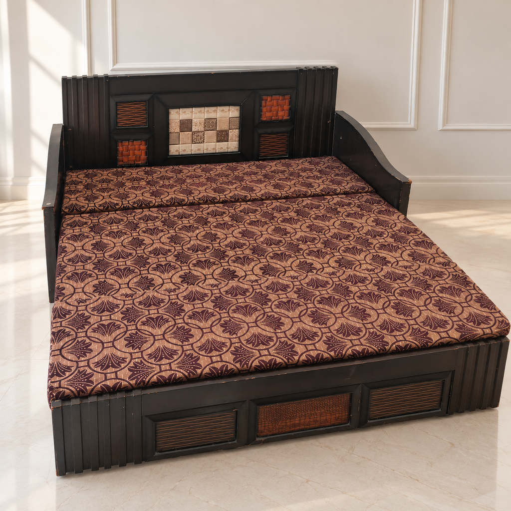 Wooden Sofa Cum Bed with Storage, 5.5 x 6.5 ft - used item in Gurugram