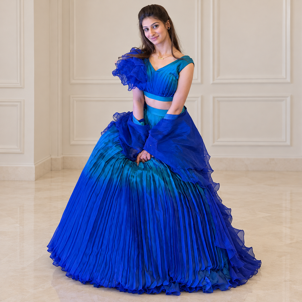 Blue Ruffle Lehenga Set - used item in Delhi