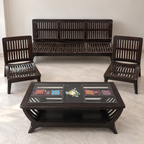Solid Teak 3+1+1 Sofa Set with Glass Centre Table - used item in Delhi