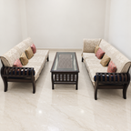 Wooden L-Shaped Sofa Set with Glass-Top Table - hero