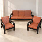 Wooden Sofa Set with Tan Cushions, 3+1+1 in a neutral room