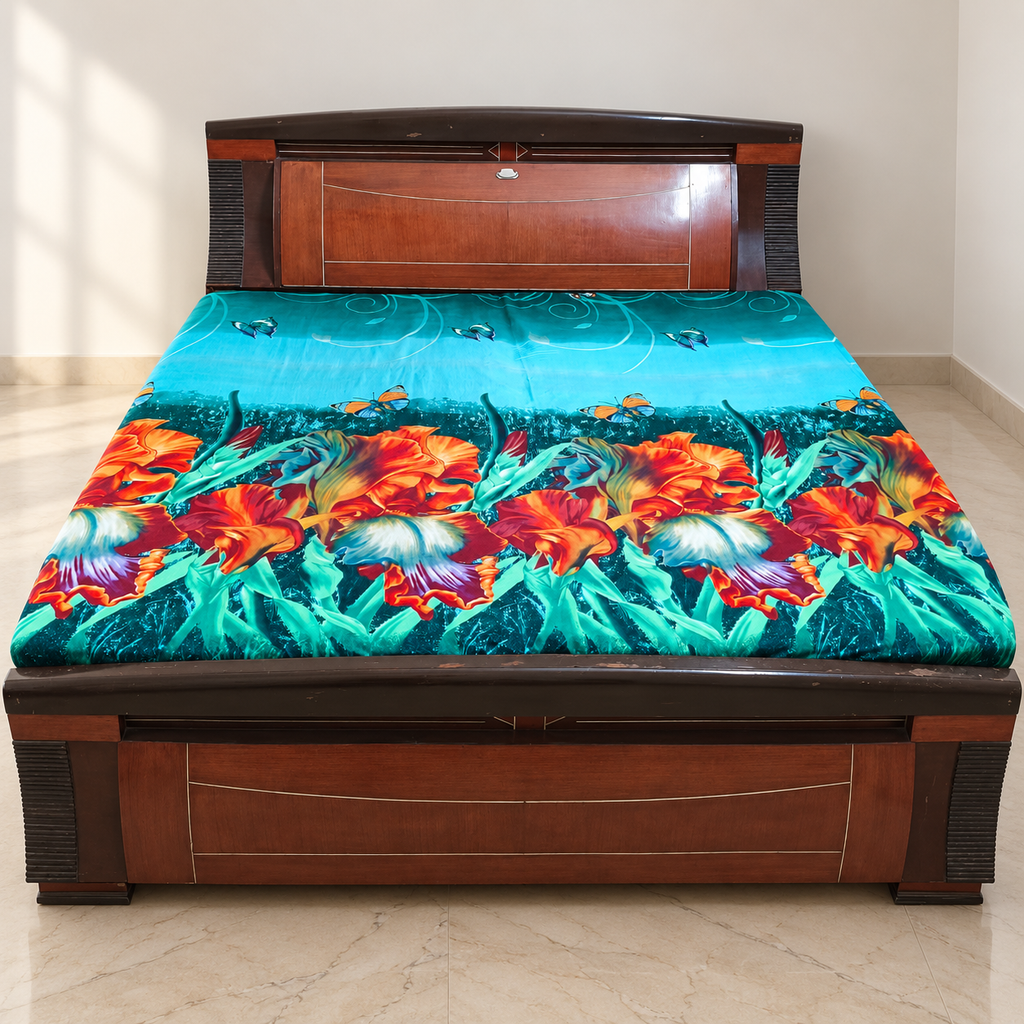 Wooden Double Storage Bed with Mattress in a neutral room