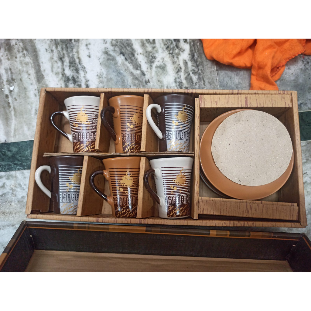 6 Cup-and-Saucer Sets with Wooden Case - used kitchen appliances in Gurugram - hero