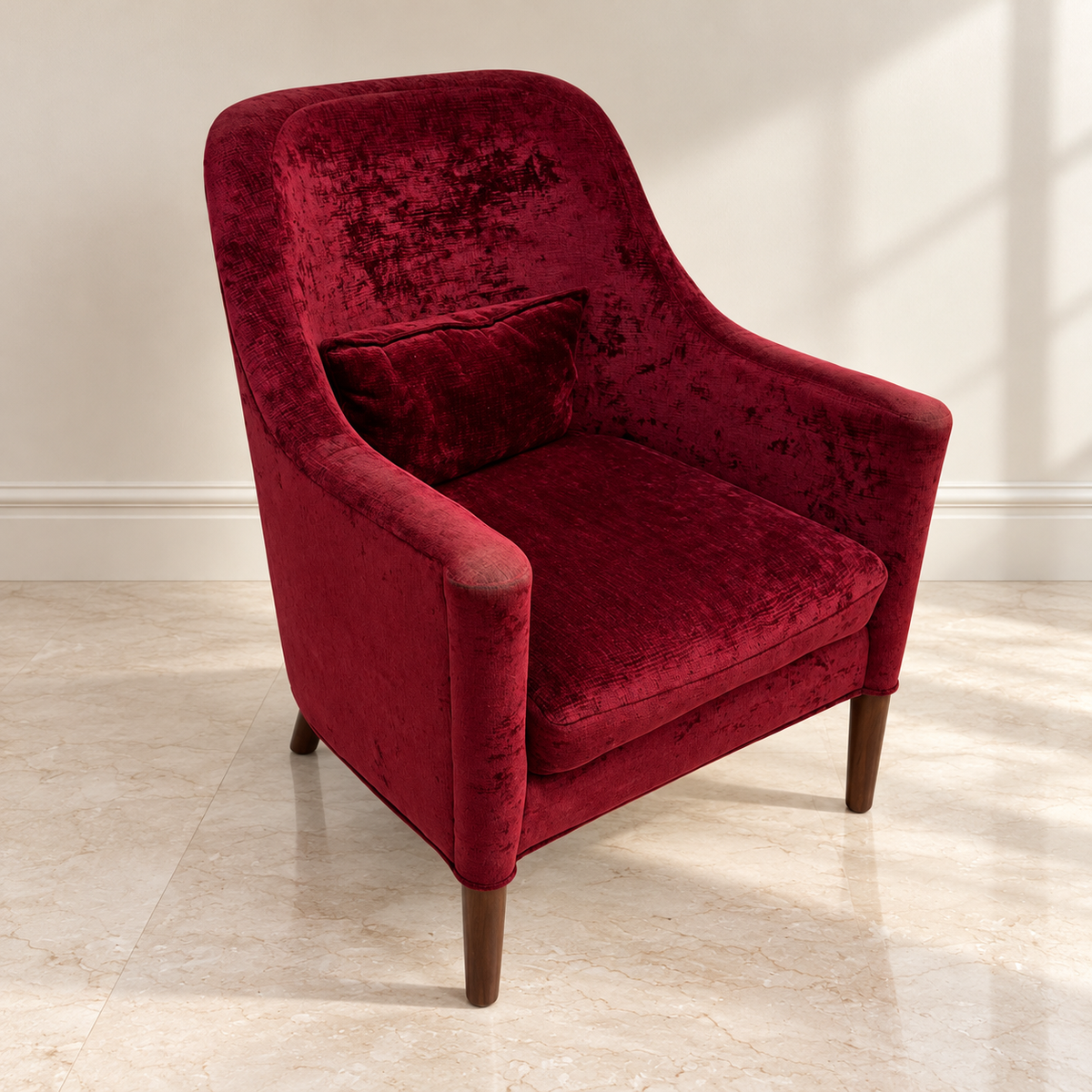 Maroon Velvet Accent Armchair with Cushion - used living room in Delhi - hero
