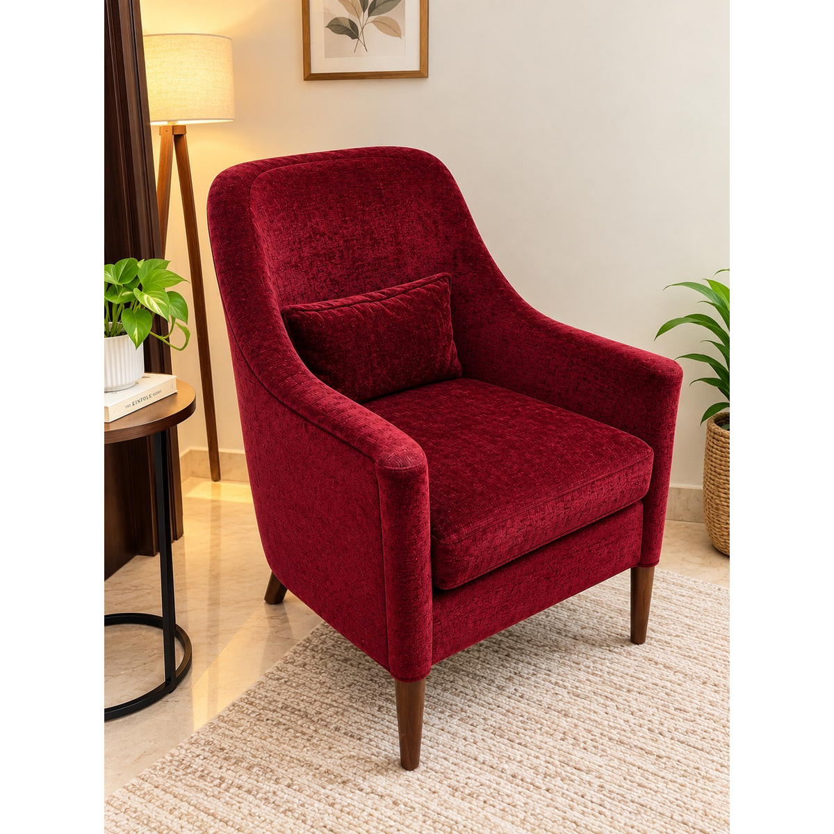 Maroon Velvet Accent Armchair with Cushion - used living room in Delhi - photo 1