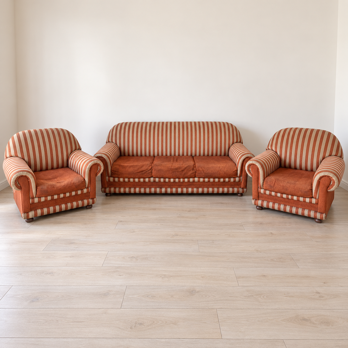 Orange and Cream Striped 3+1+1 Seater Fabric Sofa Set - resale hero