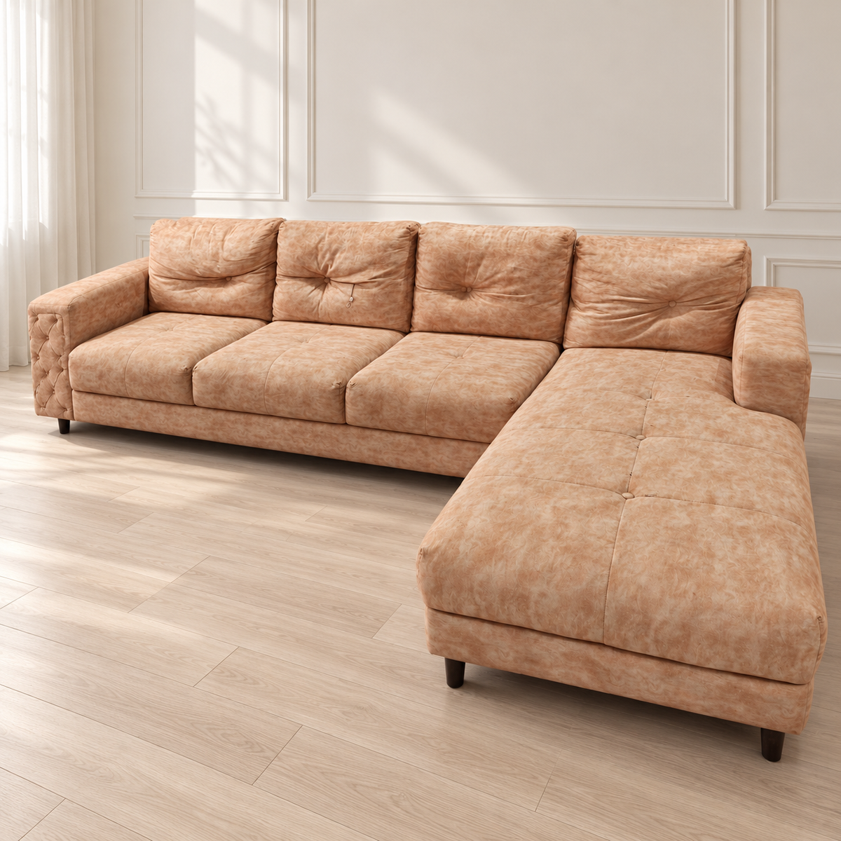 Beige Seven-Seater Fabric Sofa with Chaise - resale hero